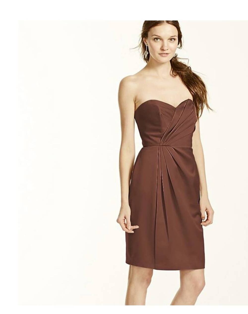 David's Bridal Strapless Sweetheart Rosewood Satin HoCo Cocktail Dress 2 NWT NEW